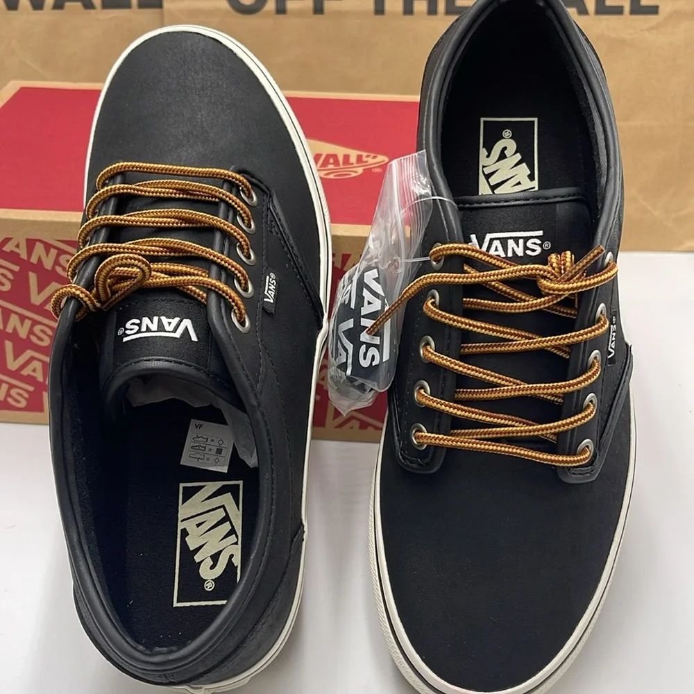 Vans Men’s Black Sneakers Classic Low-Top Design Atwood (Leather)BIck/Mrshmllow - Picture 12 of 16